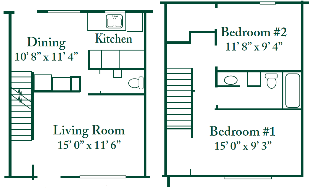 2 Bedrooms 1.5 Baths